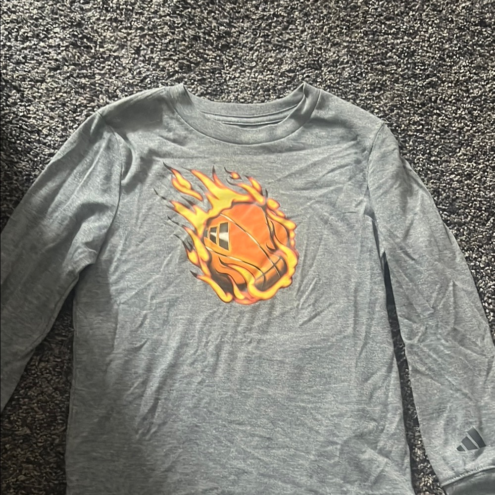Adidas Kids Gray Long Sleeve Shirt with Orange Flame Design-super soft